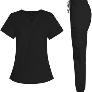 Black V-Neck Scrub Set